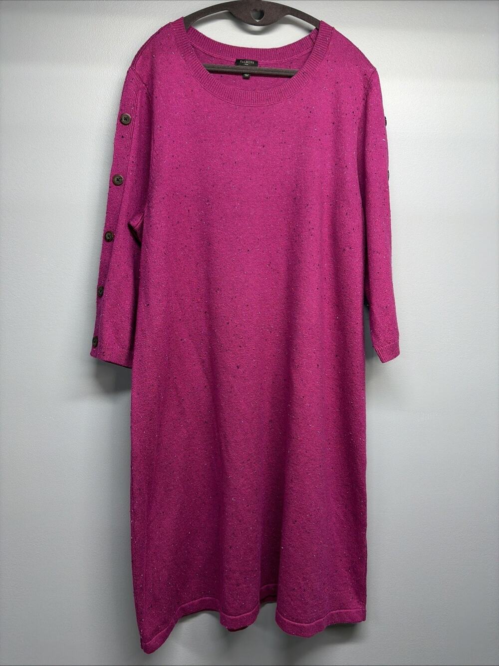 Talbots SWEATER DRESS Purple Kitty Tweed Round Neck 3/4 Buttoned Sleeves - Sz 2X